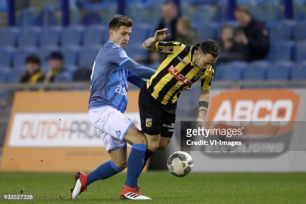 , Reuven Niemeijer of Heracles Almelo, Roy Beerens of Vitesse during the Dutch Eredivisie match between Vitesse Arnhem and Heracles Almelo at...