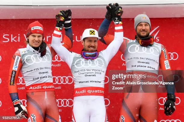 Henrik Kristoffersen of Norway takes 2nd place in the overall standings, Marcel Hirscher of Austria wins the globe in the overall standings, Aksel...