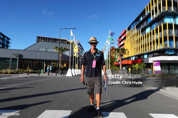 Jouranlist Greg Stolz walks through the Gold Coast 2018 Commonwealth Games Village during a media tour on March 18, 2018 in Gold Coast, Australia.