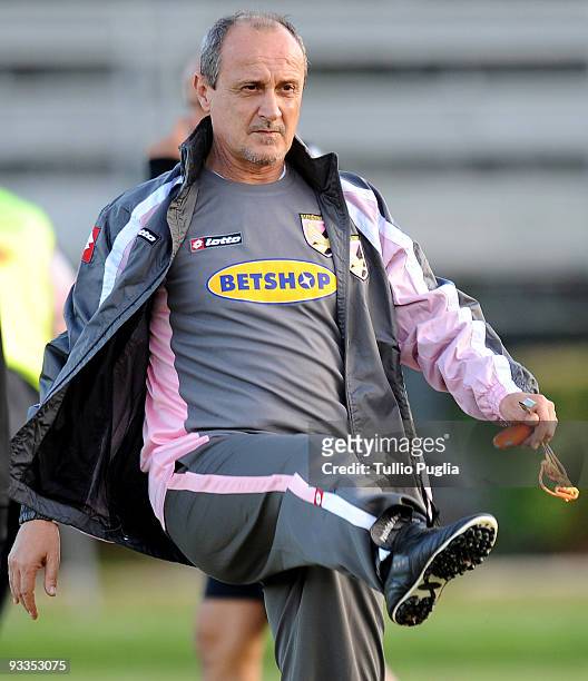 Delio Rossi new coach of US Citta di Palermo takes his first training session at Tenente Carmelo Onorato training center on November 24, 2009 in...