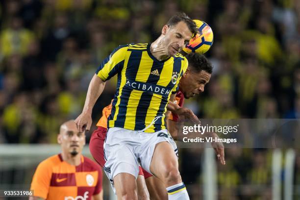 Roberto Soldado of Fenerbahce SK, Fernando Francisco Reges of Galatasaray SK during the Turkish Spor Toto Super Lig match Fenerbahce AS and...