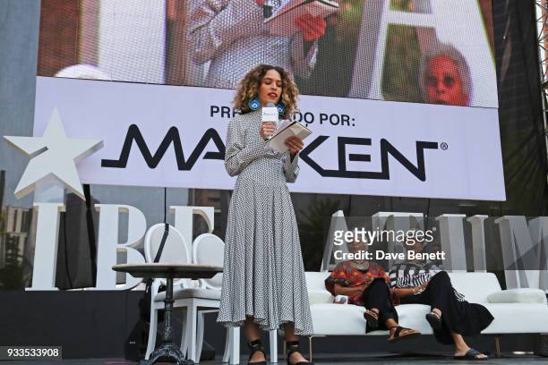 Cleo Wade speaks onstage with Alice Walker and Rebecca Walker during day two of the Liberatum Mexico Festival 2018 at Monumento a la Revolucion on...