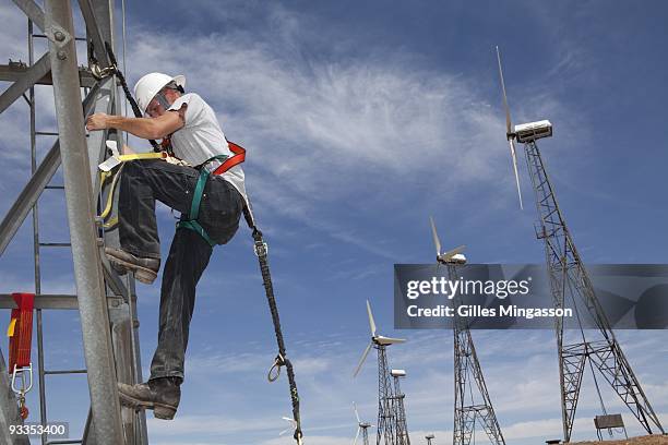 Under the desert's heat, Cullen Curarelli, a recently laid-off Ohio plumber enrolled in the Cerro Coso Community College Wind Turbine Technician...