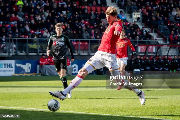 Wout Weghorst of AZ during the Dutch Eredivisie match between AZ Alkmaar and FC Groningen at AFAS stadium on March 18, 2018 in Alkmaar, The...