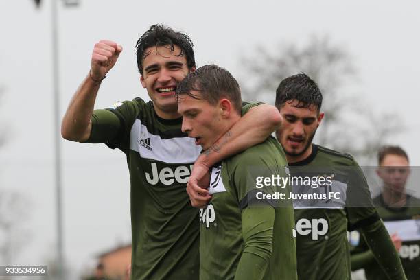 Cendrim Kameraj of Juventus celebrates after scoring a goal during the Viareggio Cup match between Juventus U19 snd Euro New York U19 on March 18,...