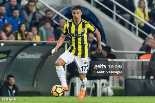 Nabil Dirar of Fenerbahce SK during the Turkish Spor Toto Super Lig match Fenerbahce AS and Galatasaray AS at the Sukru Saracoglu Stadium on March...