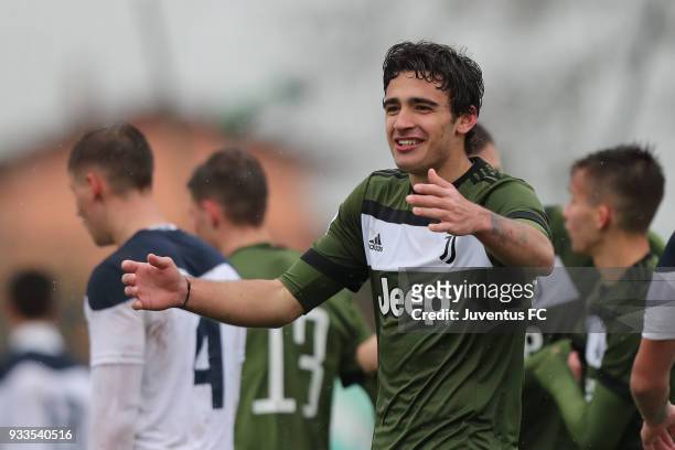 Sandro Kulenovic of Juventus celebrates after scoring a goal during the Viareggio Cup match between Juventus U19 snd Euro New York U19 on March 18,...