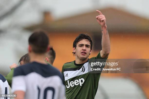 Sandro Kulenovic of Juventus celebrates after scoring a goal during the Viareggio Cup match between Juventus U19 snd Euro New York U19 on March 18,...