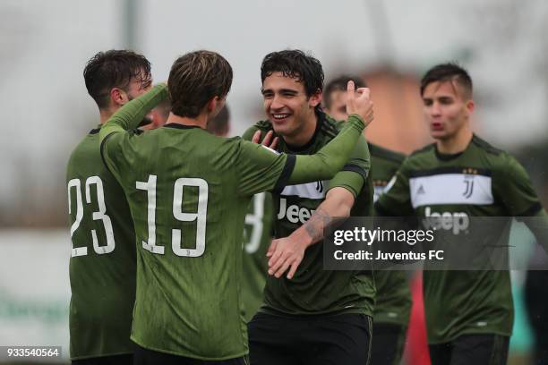 Sandro Kulenovic of Juventus celebrates after scoring a goal during the Viareggio Cup match between Juventus U19 snd Euro New York U19 on March 18,...