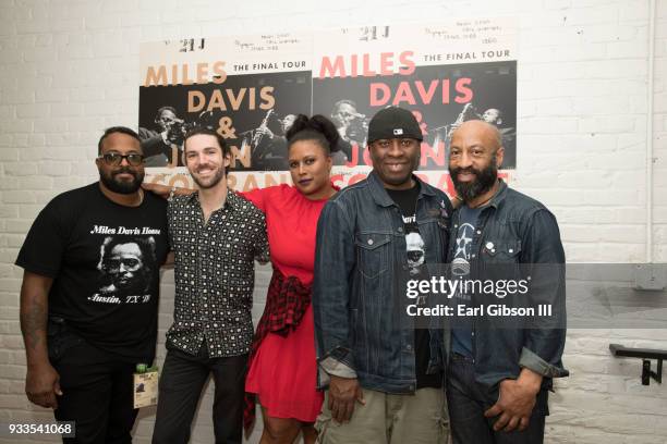 Erin Davis, Alan Markley, Deva Mahal, Vince Wilburn Jr., and Binky Griptite attend the Miles Davis House at Antone's on March 17, 2018 in Austin,...