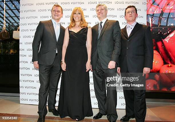 Jean-Baptiste Debains, Toni Collette, Philip Corne and David Marcun attend the opening of the new Louis Vuitton store at Chadstone Shopping Centre on...