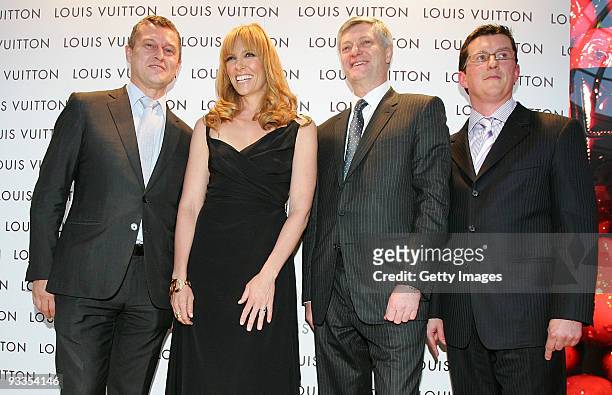 Jean-Baptiste Debains, Toni Collette, Philip Corne and David Marcun attend the opening of the new Louis Vuitton store at Chadstone Shopping Centre on...