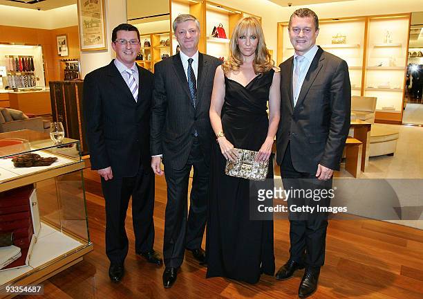 David Marcun, Philip Corne, Toni Collette and Jean-Baptiste Debains attend the opening of the new Louis Vuitton store at Chadstone Shopping Centre on...