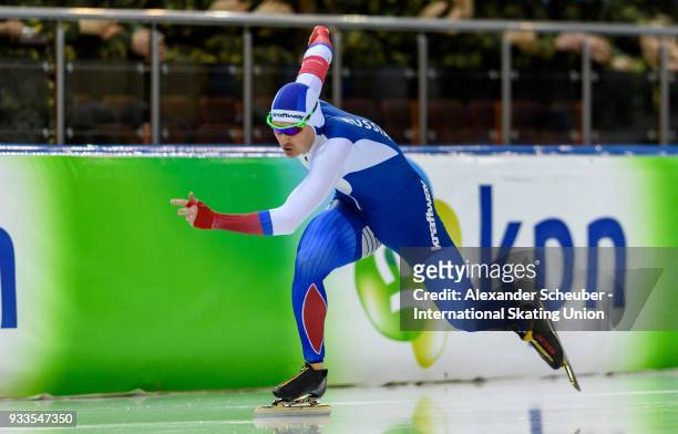 Artyom Kuznetsov of Russia competes in the Men's 500m 2nd race during the ISU World Cup Speed Skating Final Day 2 at Speed Skating Arena on March 18,...