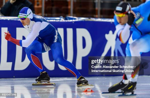 Artyom Kuznetsov of Russia competes in the Men's 500m 2nd race during the ISU World Cup Speed Skating Final Day 2 at Speed Skating Arena on March 18,...