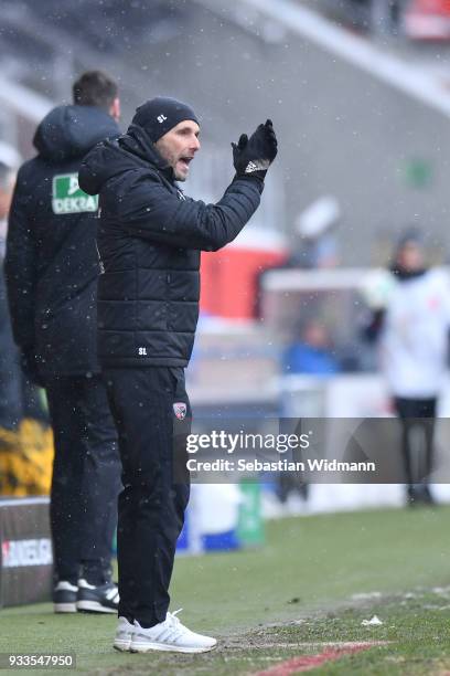 Head coach Stefan Leitl of Ingolstadt gestures during the Second Bundesliga match between FC Ingolstadt 04 and SG Dynamo Dresden at Audi Sportpark on...