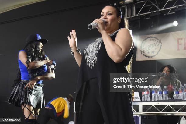 Salt of Salt-N-Pepa performs during Rachael Ray's Feedback party at Stubb's Bar B Que during the South By Southwest conference and festivals on March...
