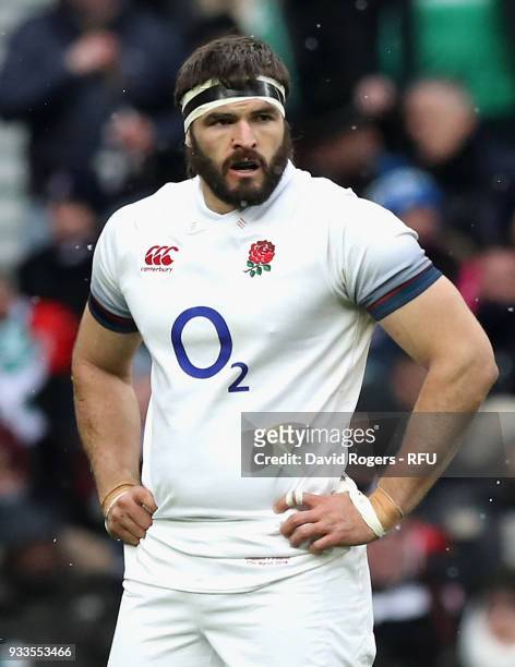 Don Armand of England looks on during the NatWest Six Nations match between England and Ireland at Twickenham Stadium on March 17, 2018 in London,...