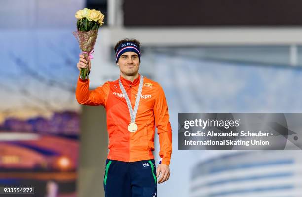 Jan Smeekens of the Netherlands wins in the Men's 500m during the ISU World Cup Speed Skating Final Day 2 at Speed Skating Arena on March 18, 2018 in...
