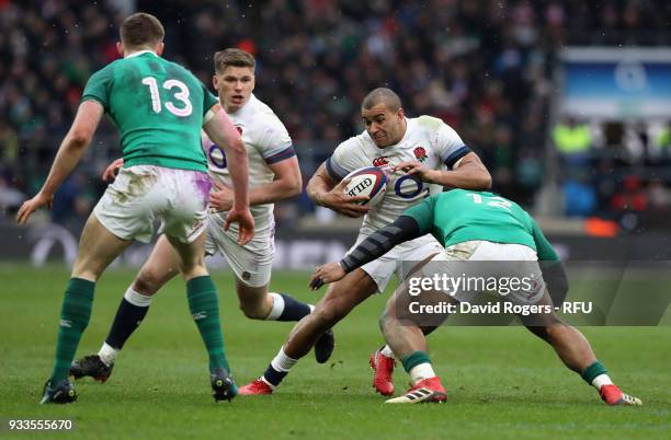 Jonathan Joseph of England runs with the ball during the NatWest Six Nations match between England and Ireland at Twickenham Stadium on March 17,...