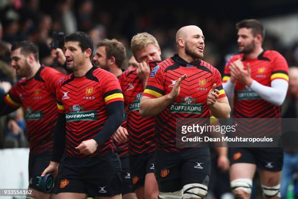 The players of Belgium celebrate victory after the Rugby World Cup 2019 Europe Qualifier match between Belgium and Spain held at Little Heysel next...