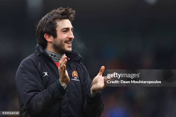 Bertrand Billi of Belgium celebrates victory after the Rugby World Cup 2019 Europe Qualifier match between Belgium and Spain held at Little Heysel...