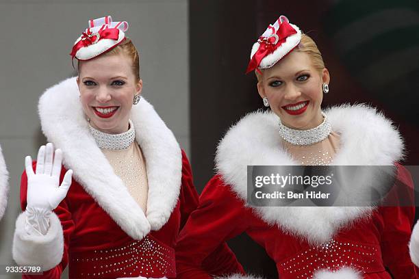 The Rockettes pose with their wax figure outside Madame Tussauds on November 24, 2009 in New York City.