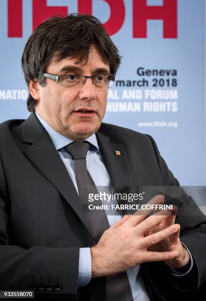 Catalonia's deposed leader Carles Puigdemont talks during an interview on the sideline of the International film festival and forum of the human...