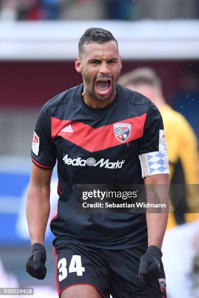 Marvin Matip of Ingolstadt celebrates his teams win after the Second Bundesliga match between FC Ingolstadt 04 and SG Dynamo Dresden at Audi...