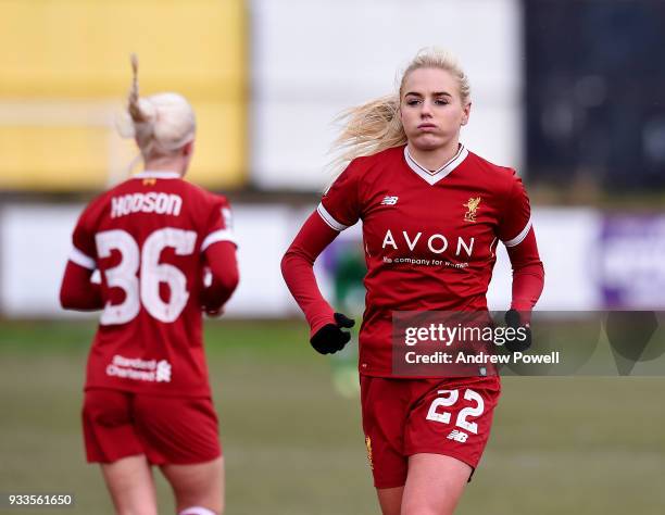 Alex Greenwood of Liverpool Ladies during the SSE Women's FA Cup Quarter Final match between Liverpool Ladies and Chelsea Ladies at Prescot Cables on...