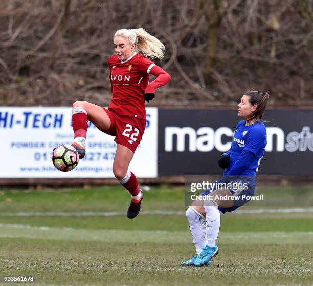 Alex Greenwood of Liverpool Ladies during the SSE Women's FA Cup Quarter Final match between Liverpool Ladies and Chelsea Ladies at Prescot Cables on...