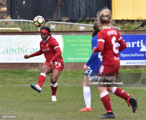 Satara Murray of Liverpool Ladies during the SSE Women's FA Cup Quarter Final match between Liverpool Ladies and Chelsea Ladies at Prescot Cables on...