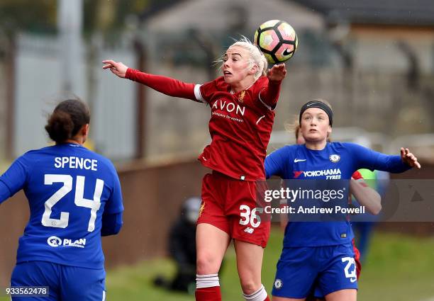 Ashley Hodson of Liverpool Ladies during the SSE Women's FA Cup Quarter Final match between Liverpool Ladies and Chelsea Ladies at Prescot Cables on...