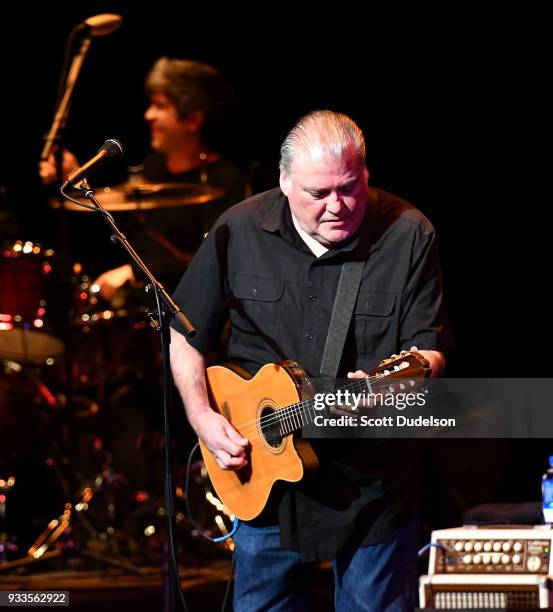 Singer David Hidalgo of the band Los Lobos performs onstage at Thousand Oaks Civic Arts Plaza on March 17, 2018 in Thousand Oaks, California.