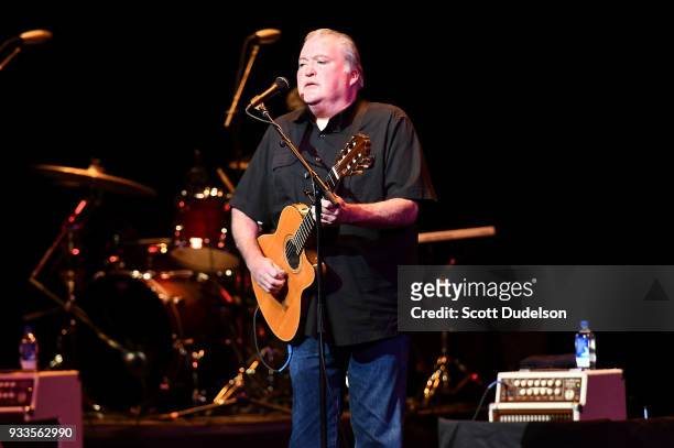 Singer David Hidalgo of the band Los Lobos performs onstage at Thousand Oaks Civic Arts Plaza on March 17, 2018 in Thousand Oaks, California.