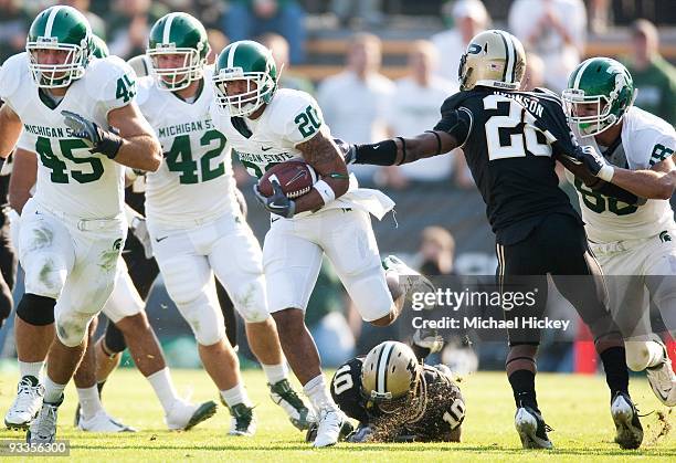 Jimmerson of the Michigan State Spartans runs the ball during a kick return against the Purdue Boilermakers at Ross-Ade Stadium on November 14, 2009...