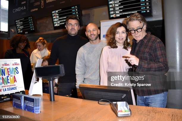 Arnaud Ducret, Franck Gastambide, Elsa Zylberstein and Franck Dubosc attend the 19th "Le Printemps Du Cinema" photocall at the UGC Cine Cite Bercy on...