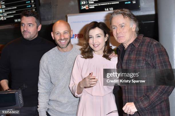 Arnaud Ducret, Franck Gastambide, Elsa Zylberstein and Franck Dubosc attend the 19th "Le Printemps Du Cinema" photocall at the UGC Cine Cite Bercy on...