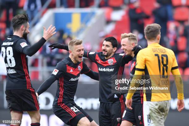 Christian Traesch , Hauke Finn Wahl, Almog Cohen and Sonny Kittel of Ingolstadt celebrate after their teams fourth goal during the Second Bundesliga...