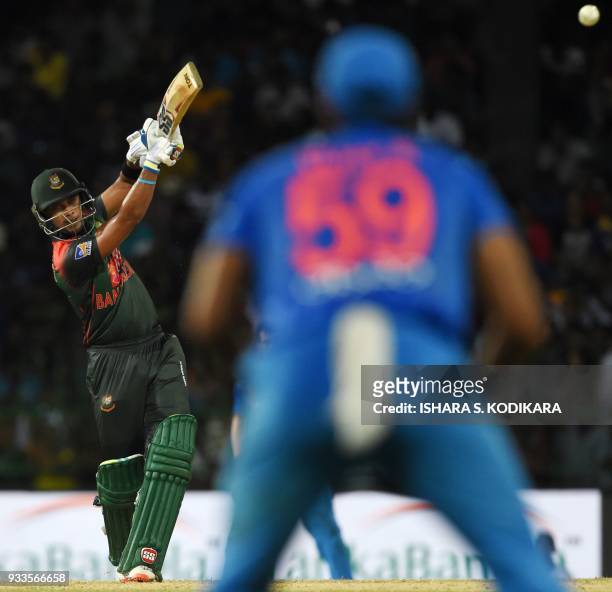 Bangladesh cricketer Sabbir Rahman plays a shot during the final Twenty20 international cricket match between Bangladesh and India of the Nidahas...
