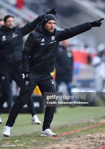 Head coach Stefan Leitl of Ingolstadt gestures during the Second Bundesliga match between FC Ingolstadt 04 and SG Dynamo Dresden at Audi Sportpark on...