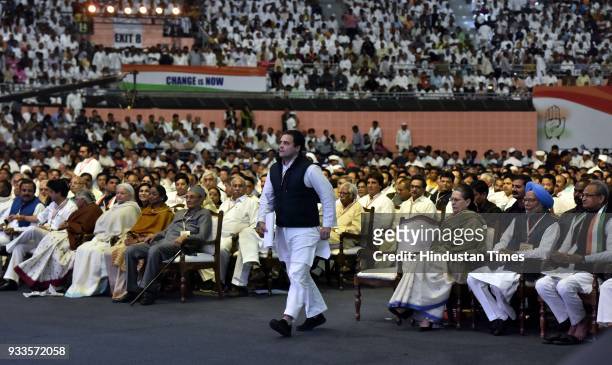 Congress Party President Rahul Gandhi during the second day of the 84th Plenary Session of Indian National Congress at the Indira Gandhi stadium, on...