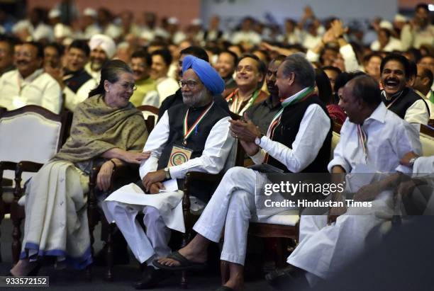 Congress Party President Rahul Gandhi with Former President of Indian National Congress Sonia Gandhi, Former Prime Minister Dr. Manmohan Singh, Ashok...