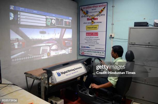 Kalyan RTO introduced a machine that will help one learn driving a four wheeler virtually, on March 17, 2018 in Mumbai, India. The machine is kept...