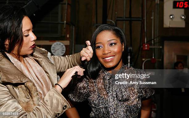 Actress Keke Palmer gets ready for on Good Day New York at the Good Day Studio on November 24, 2009 in New York City.