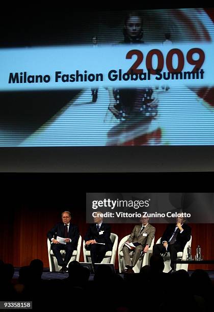 Paolo Panerai, Mario Boselli, James Rutter, Giovanni Terzi attend the 2009 Milan Fashion Global Summit on November 24, 2009 in Milan, Italy. The...