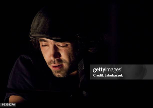 Canadian singer Patrick Watson of the band Patrick Watson & the Wooden Arms performs live during a concert at the Postbahnhof on November 24, 2009 in...