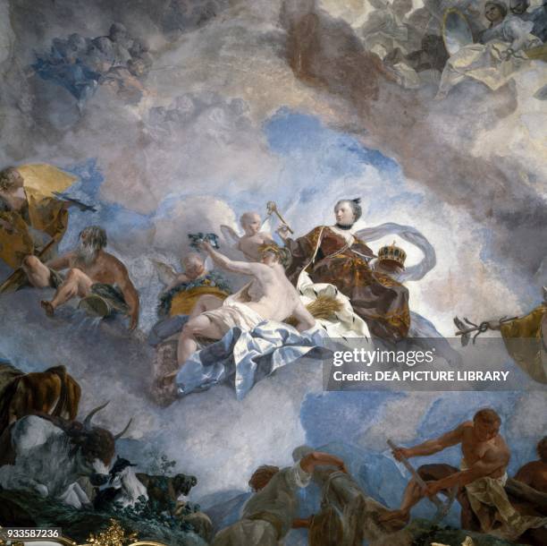 Maria Theresa of Austria, glories of the house of Austria, fresco on the ceiling of the Great Gallery, by Gregorio Guglielmi , Schonbrunn castle ,...