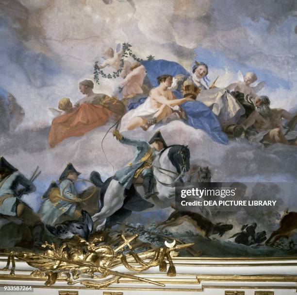 Glories of the house of Austria, fresco on the ceiling of the Great Gallery, by Gregorio Guglielmi , Schonbrunn castle , Austria, 18th century....