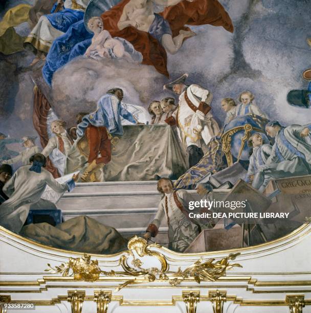 Glories of the house of Austria, fresco on the ceiling of the Great Gallery, by Gregorio Guglielmi , Schonbrunn castle , Austria, 18th century....